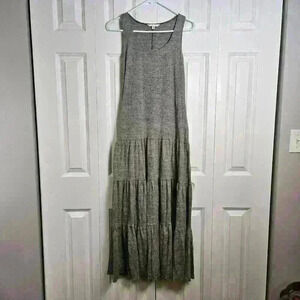 Womens S CAbi Resort Maxi Dress Heather Gray Cotton Knit Tiered Tank Sleeveless